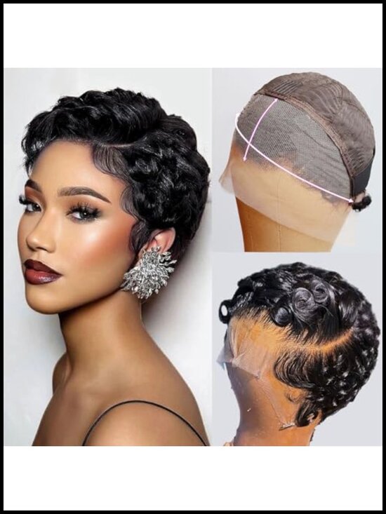Short Curly Pixie Cut 13x4 HD Lace Front Wig 100% Human Hair Glueless Layered main image 5